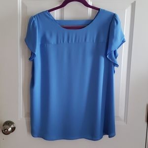 LOFT Blue Petal Sleeve Bar Back Blouse Size L